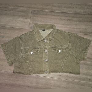 SHEIN Curve Cropped Greenish - brown Denim Jacket Size 1XL NWOT